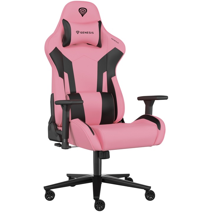 Scaun gaming Genesis Nitro 720, material Synthetic PU + Textil, reglabil pe inaltime, spatar ajustabil, Negru/Roz