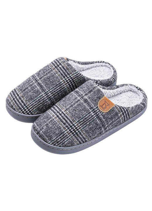 Papuci de casa unisex, Ronyes, gri inchis, flanel, 43/44 EU