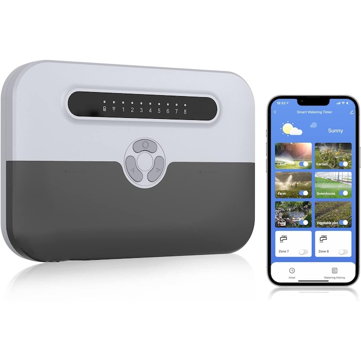 Програматор за спринклер WALALLA, 8 зони, управление чрез приложение, IP44, 120V AC