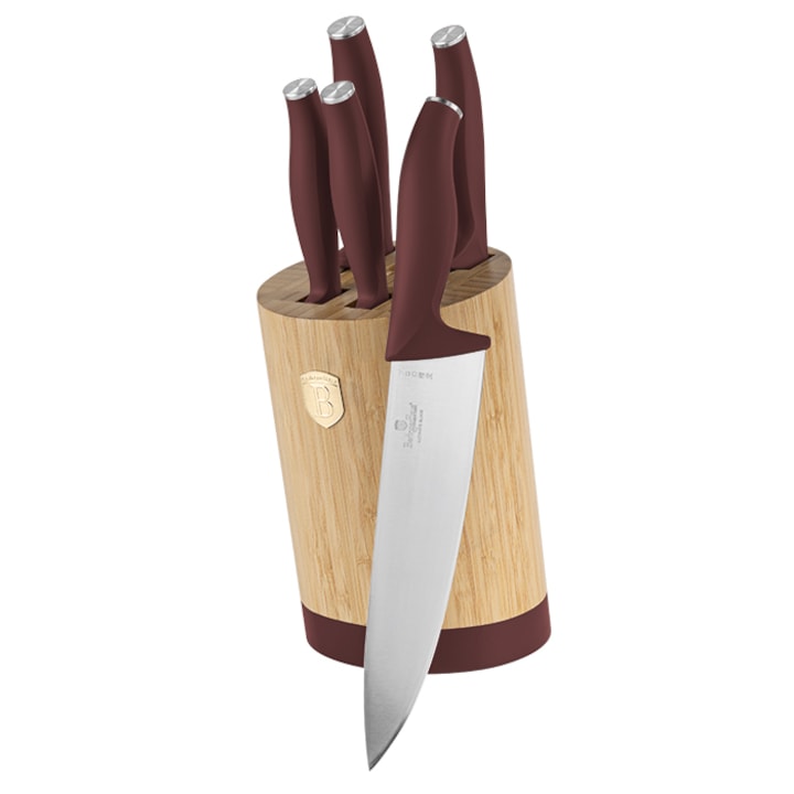 Set cutite 6 piese cu stativ Leonardo Berlinger Haus BH 2754, visiniu, suport lemn