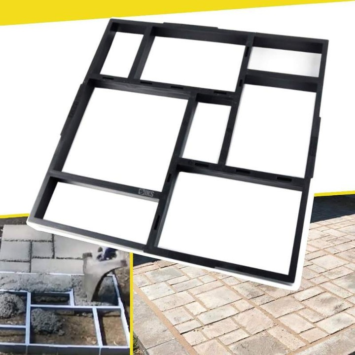 Matrita Tip Sablon Cu Contur SIKS pentru Turnat Pavaj din Beton Amprentat Sau Piatra Decorativa, Forma Imitatie Naturala, Stampa Model 8, Plastic, Dimensiuni 39.5 x 4 x 44.5 cm