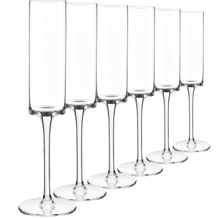 Set 6 pahare de sampanie din cristal, Celine, 190ml