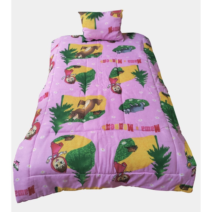 Set pilota si perna copii, model Masha si Ursul, 100x150 cm