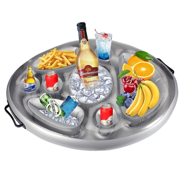 QttvbTna надуваема поставка за напитки, сребрист, издръжлив, 21,9x16,9x4,5 см