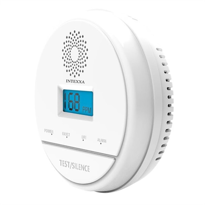Детектор за въглероден окис с LCD дисплей, 85dB аларма, 433Mhz безжична връзка, бял, комплект сензори Smart Home