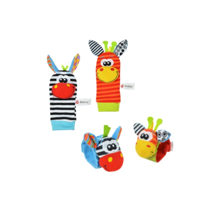 Set Jucarii Interactive Bebelusi, Bratari si Sosete, Animale Jungla, Textil, Multicolor, 0-24 luni