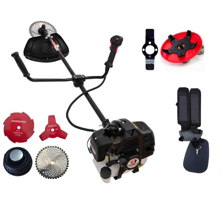 Yamamoto 520Pro benzines fűnyíró, 2 ütemű, 4,2 kW, 5 LE, tartozékokkal és gyomirtó tárcsával Miromoto®