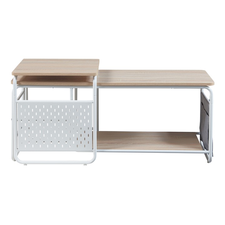 [en.casa] TV állvány 2-részes PXLH-0010 Dyrøy acél forgácslap poliészter fehér tölgy szürke