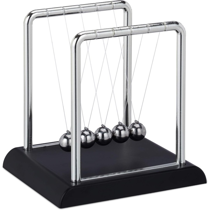 Махало Newton, 5 топки, декорация за бюро, черно/сребристо, 13,5x13,5x11,5 см