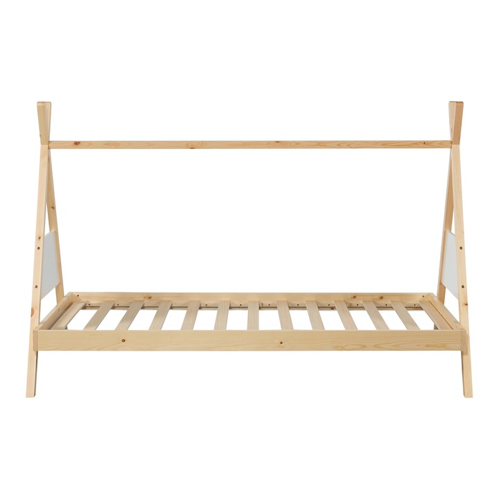 Pat copii, en.casa, PXSD-0009 Siikajoki, 90 x 200 cm, 100 Kg, brad, pal, natur, alb, forma cort