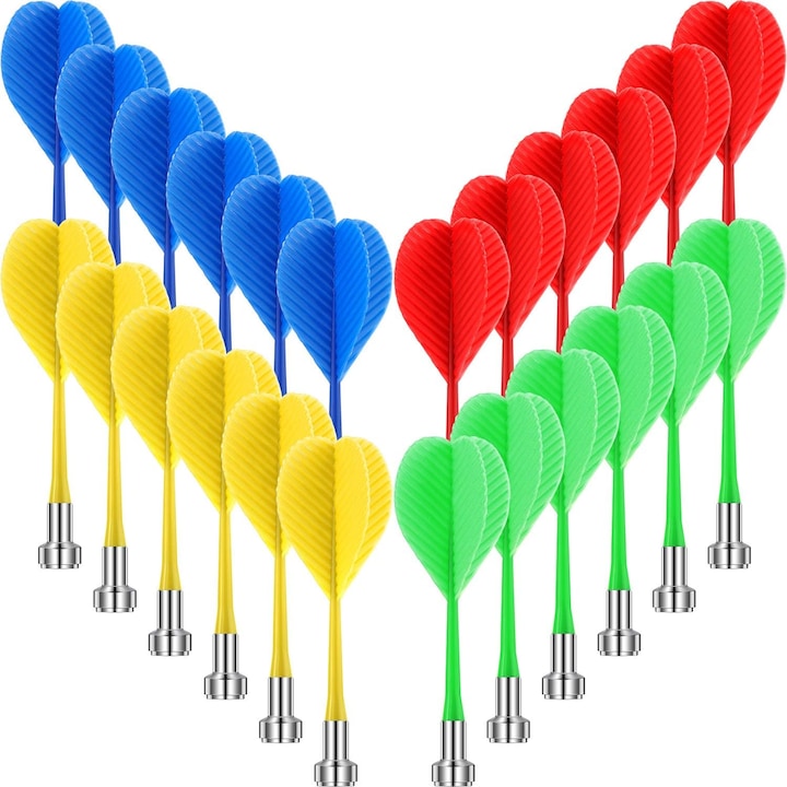 Set 24 sageti magnetice de siguranta, Enforose, multicolor, 6 bucati pe culoare, pentru jocuri in interior si exterior
