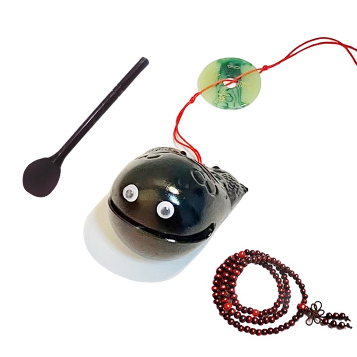 Instrument de percutie HERUSI, toba lemn peste, negru, 5x6cm si 7x9cm, set