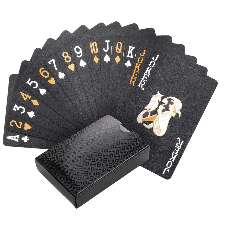 54 játékkártya készlet, QttvbTna, fekete/arany