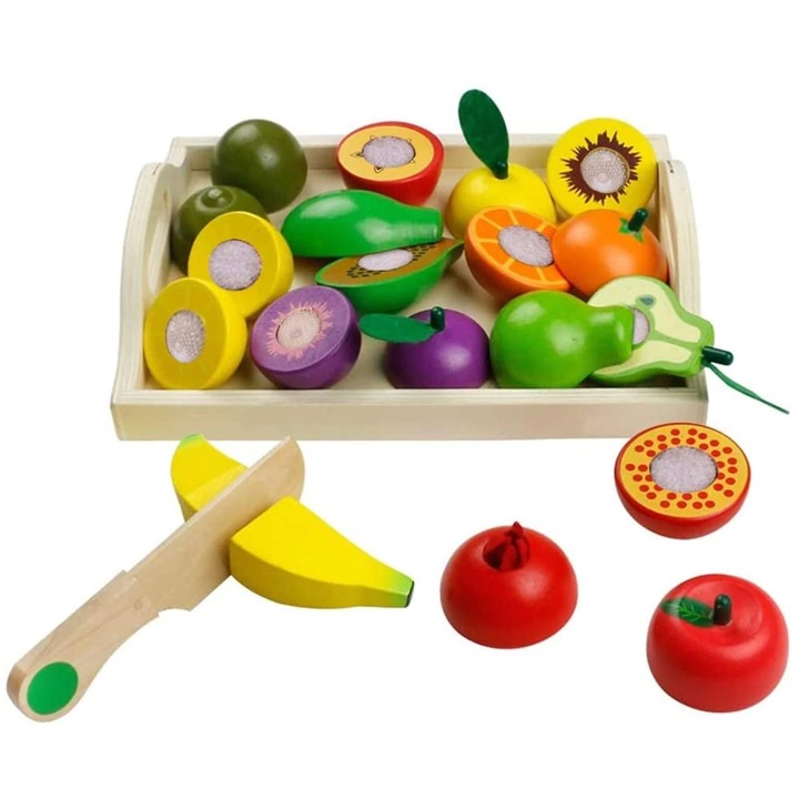 Gyermek vágójáték készlet, fából készült konyhai játékok, ételek, gyümölcs- és zöldségvágás, oktató műételekkel