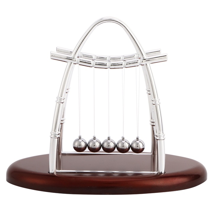 Pendul Newton pentru birou, QttvbTna, metal/plastic, argintiu, 18x11x14cm