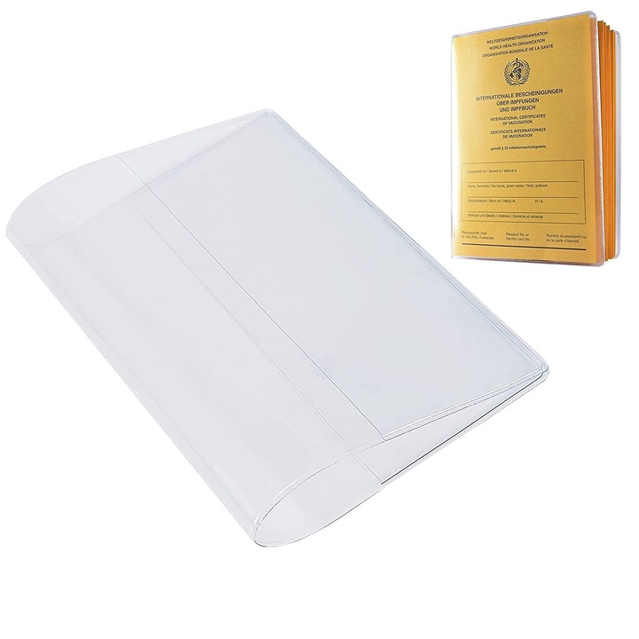 Set 2 huse transparente pentru card vaccinare, plastic moale, 13.3x18.8cm