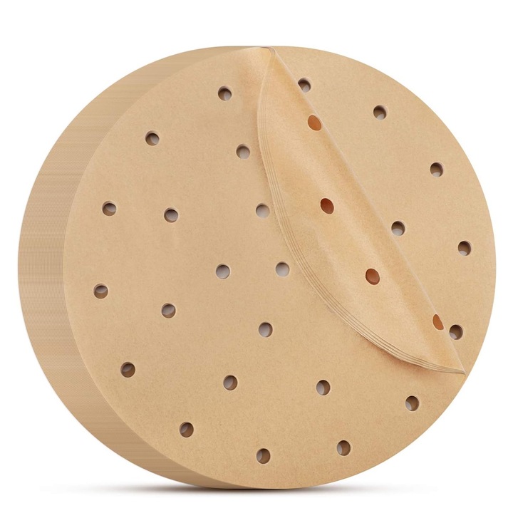 Set 200 hartie pergament pentru friteuza QttvbTna, patrat/rotund, perforata, maro deschis, 23x23cm