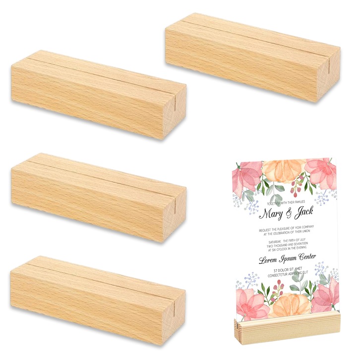 Set 4 suporturi din lemn pentru carduri, ecologic, 7x2.3x1.7cm