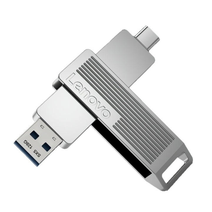 Stock Memory Stick, Lenovo SX5 Pro, USB32+Type-C, hordozható, gyors, 256 GB, ezüst