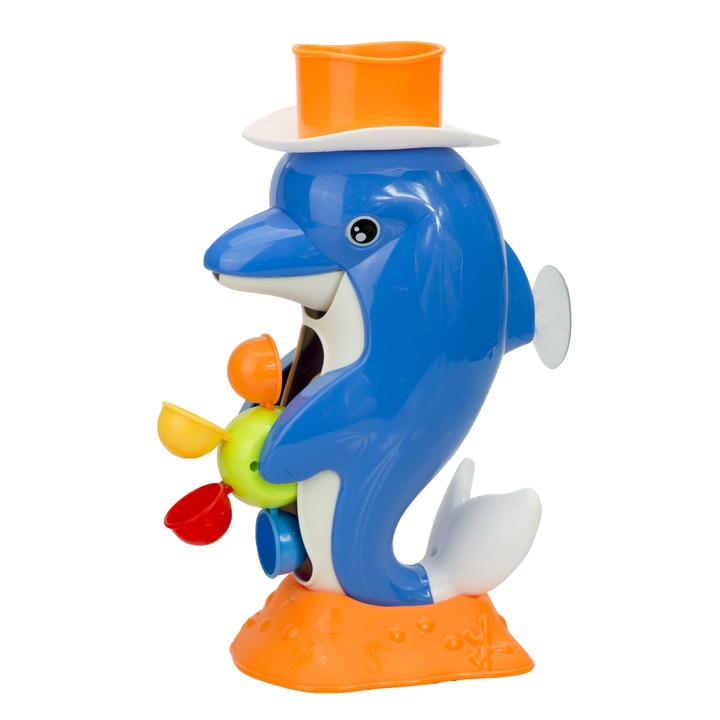 Baba fürdőjáték, delfin sapkával, tapadókoronggal, műanyag, 28 cm, 12+ hónap, kék