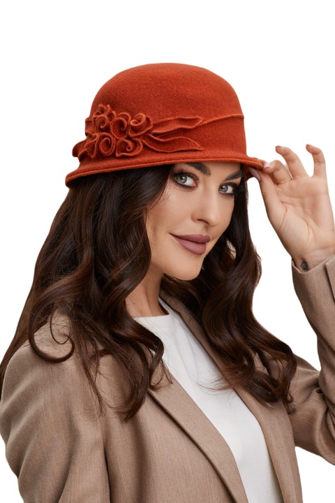 Caciula de dama stil palarie Ralenne Cheri, 100% Lana merinos, culoare Caramiziu