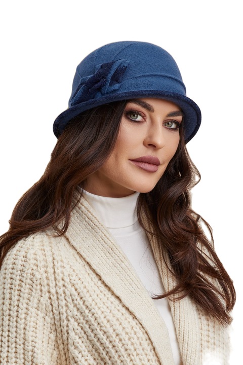 Caciula de dama stil palarie Ralenne Aziza, 100% Lana merinos, culoare Albastru denim