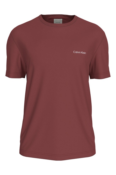 CALVIN KLEIN, Памучна тениска с овално деколте, Сиво-кафяв