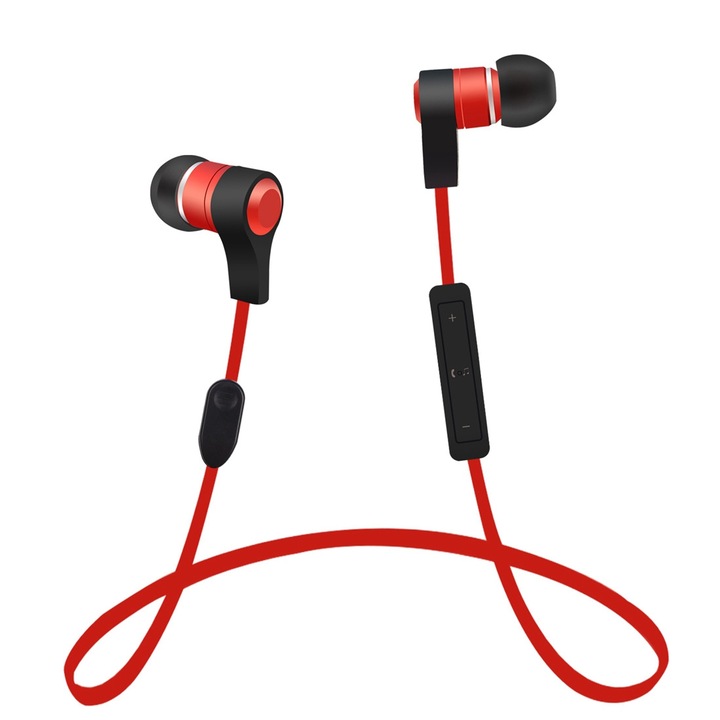 Casti In-Ear, Calitate Sunet Stereo, Absorbtie Magnetica, Bluetooth V4.2 + EDR, Set cu Bluetoth Sport, Distanta Bluetooth: 8-15m, Pentru iPad, iPhone, Galaxy, Huawei, Xiaomi, LG, HTC, Rosu