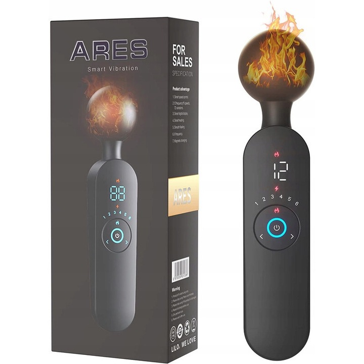 Vibrátor fűtéssel, 12 rezgésmóddal, LCD képernyővel, 22x5cm