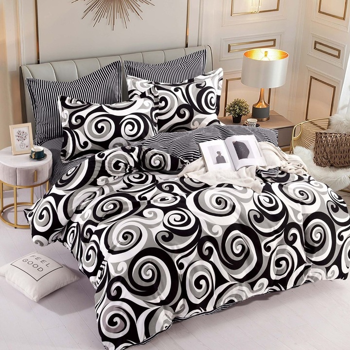 Set Pentru Pat Din Finet Gros, 6 Piese, JOJO HOME Culoare Negru, Alb, Gri, Dimensiuni 245 x 250 Cm