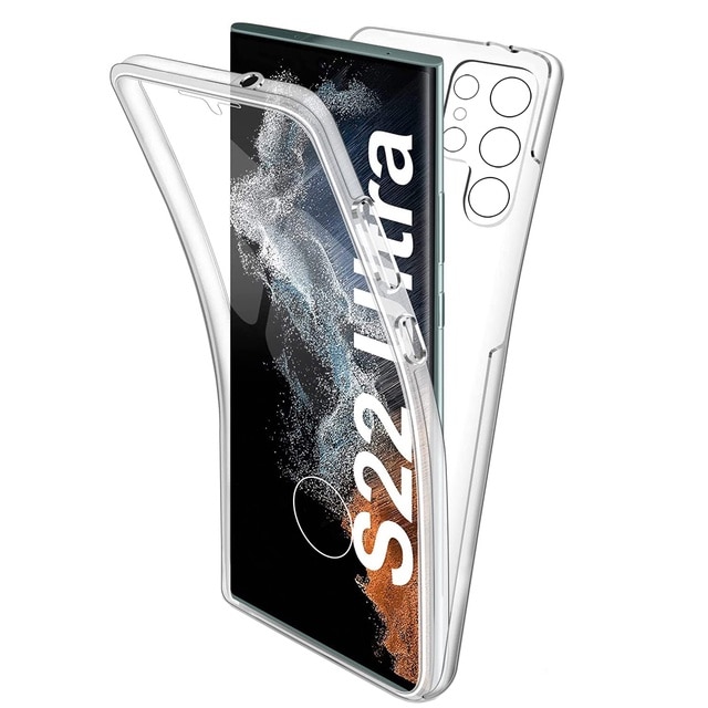 Husa Full body 360 grade, Transparenta pentru Samsung Galaxy S22 Ultra, Fata + Spate, Silicon si Policarbonat