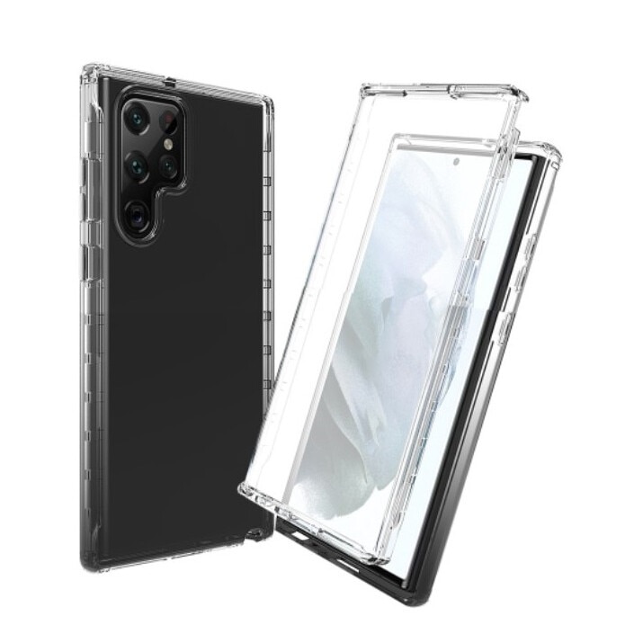 Husa Full body 360 grade, Transparenta pentru Samsung Galaxy S22 Ultra, Fata + Spate, Silicon si Policarbonat
