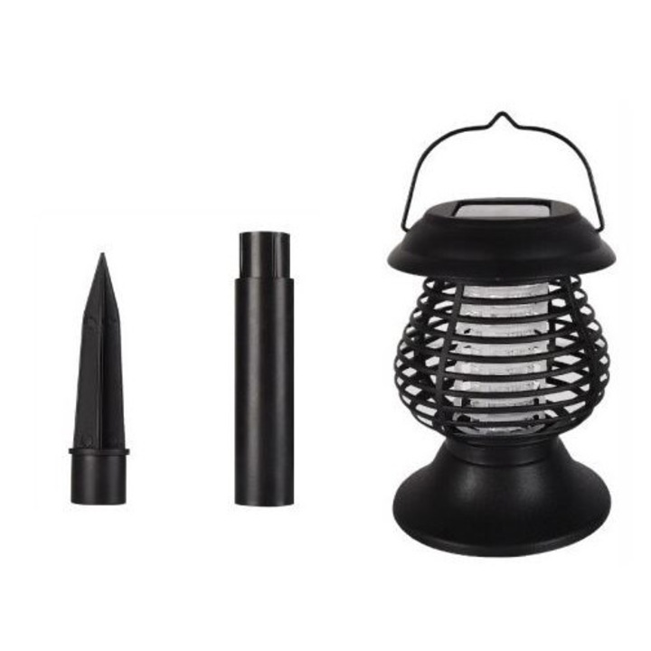 UV лампа 2 в 1 против насекоми и осветление за градината или дома, против комари, мухи, LED, соларно зареждане, 13,5 х 16 см