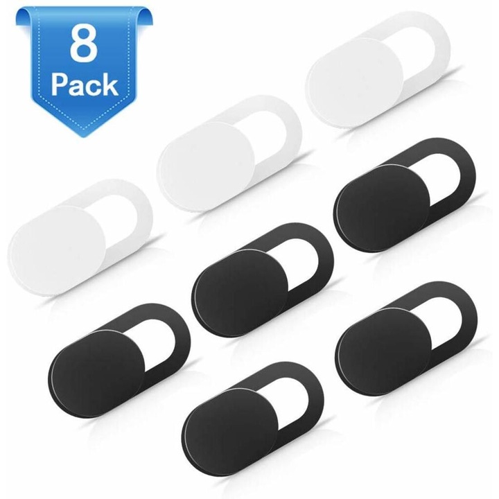 Set 8 Capace Webcam Privacy Shield, Design Ultra Subtire, Protectie Confidentialitate, Compatibilitate Larga, Alb/Negru