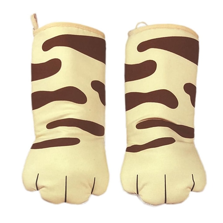 Konyhai kesztyűk, Enforose, macska design, hőálló, sárga, 1 pár