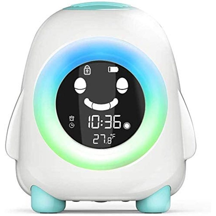 Ceas desteptator cu lumina pentru copii, ceas desteptator cu lumina pentru trezire la copii, antrenor de somn pentru copii cu 5 schimbari de culoare, cadou de Ziua Copilului pentru copii, reincarcabil prin USB (albastru)