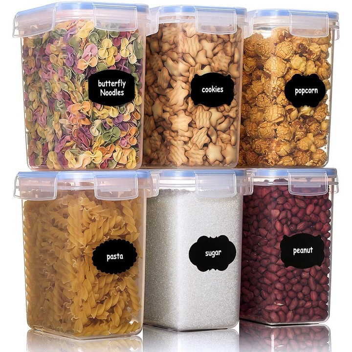 Комплект за организиране на килера, практичен дизайн за подреждане, подходящ за съхранение на натурални храни и зърнени закуски, 6 бр.