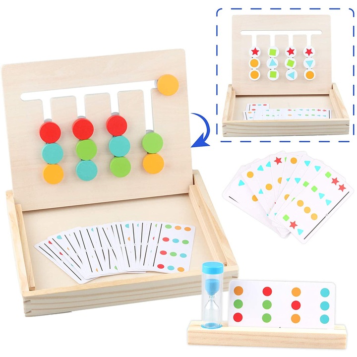 Jucarii educationale din lemn pentru copii, instrumente de invatare Montessori care imbunatatesc abilitatile motorii fine, puzzle cu diapozitive care stimuleaza coordonarea ochi-mana cu joc creier, jucarii de calatorie pentru baieti de 3-5 ani Enforose