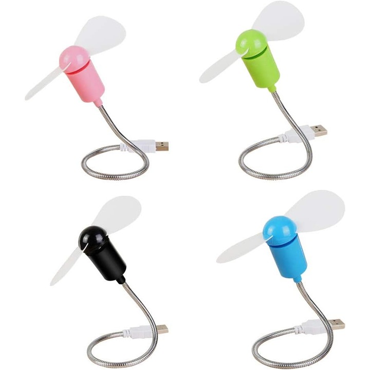 Мини USB вентилатор, змийска шия, метален, розов, черен, зелен, син, 10x30см, комплект от 1 бр.