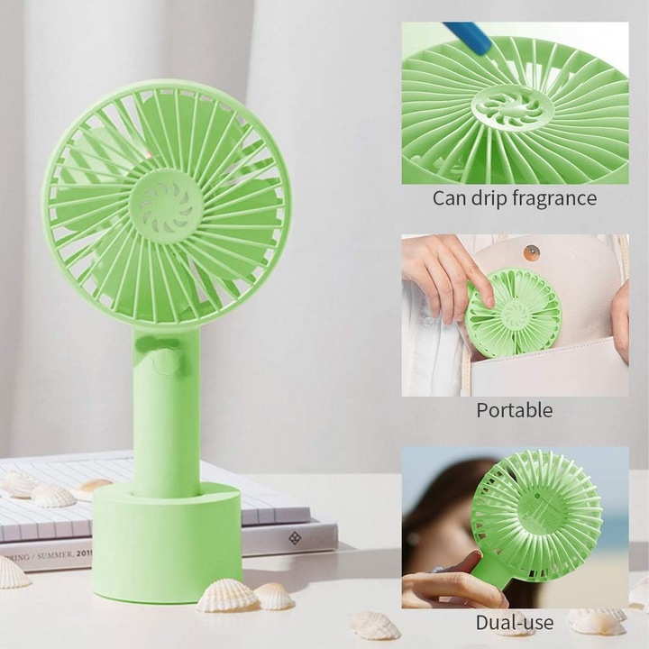 Ventilator portabil, design compact, functionare silentioasa 30-60 dB, acumulator reincarcabil, viteza ajustabila