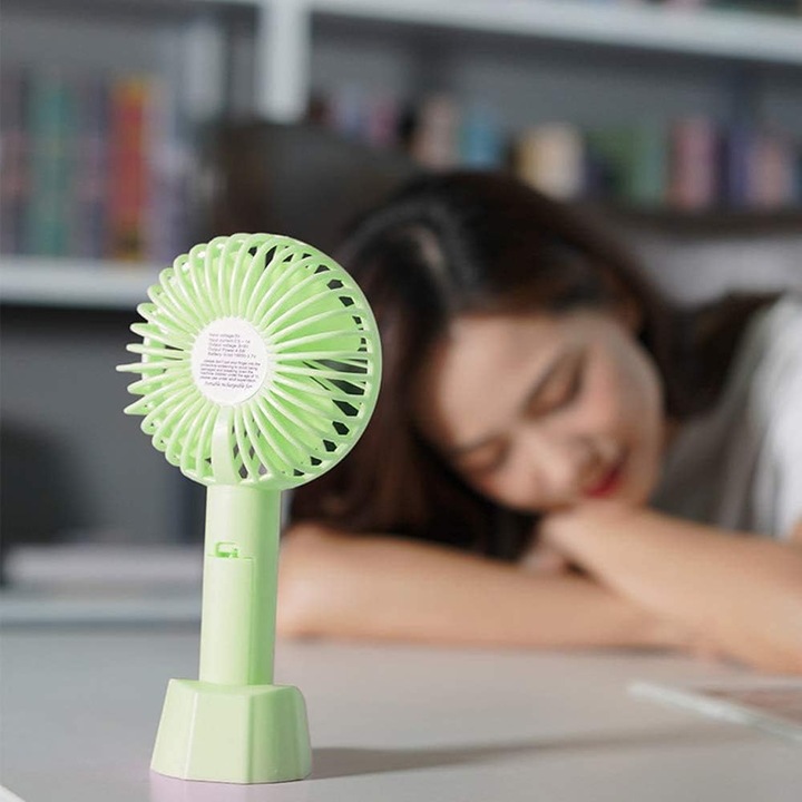 Ventilator portabil, design compact, functionare silentioasa 30-60 dB, acumulator reincarcabil, viteza ajustabila