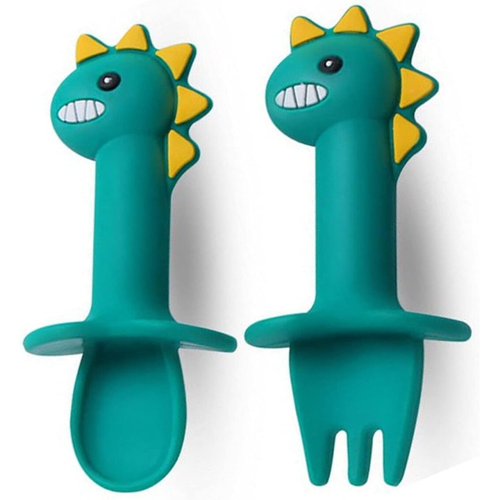 Jormftte 7 db-os baba etetőkészlet, szilikon kanalak, ergonomikus kialakítás, zöld