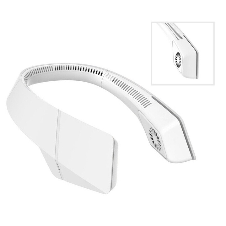 Преносим USB вентилатор с каишка за врата, 3 скорости, ароматерапия, бял, 235x225x73мм