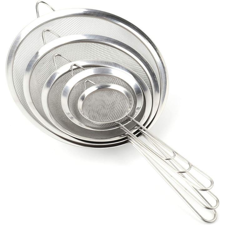 Комплект от 5 цедки от неръждаема стомана, ултра фина мрежа, устойчиви на ръжда, с удължена дръжка, за бързо отцеждане Enforose