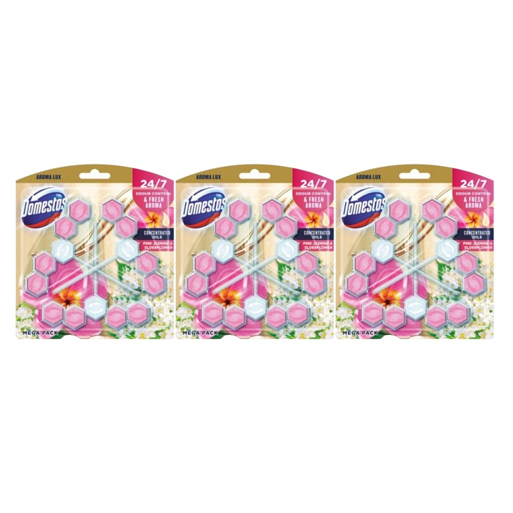 3 db Domestos Odorizant WC Bile 3X55G Fresh Aroma, virágos illatú készlet, vízkőoldó, gyors és hatékony, bőrgyógyászatilag tesztelt, hosszan tartó frissesség, megszünteti a kellemetlen szagokat