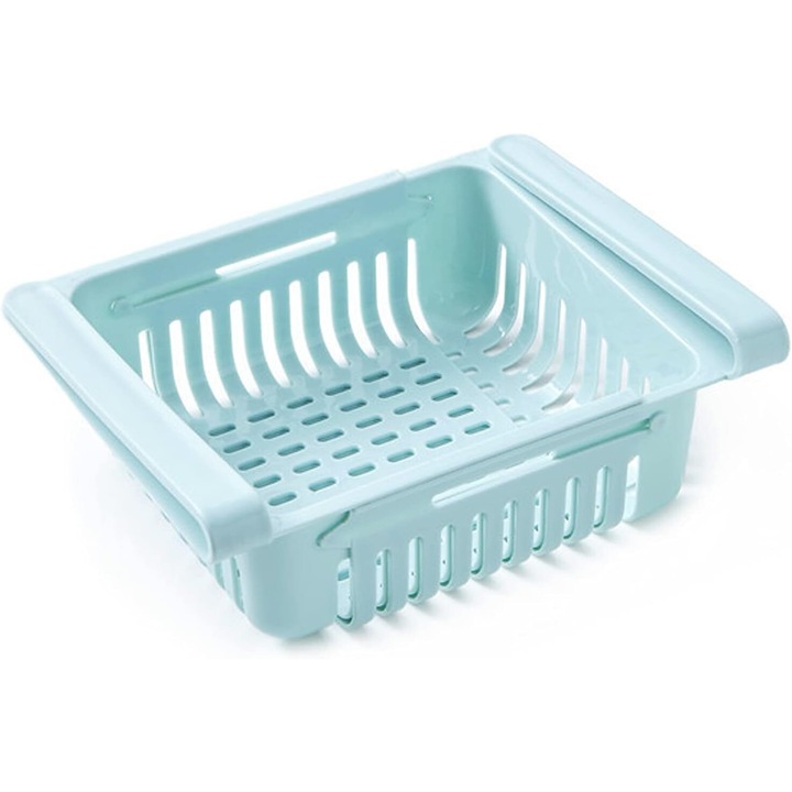 Cutie de depozitare frigider cu orificii de ventilatie, cos de depozitare din plastic cu design de sertar retractabil pentru depozitare imbunatatita si pastrare proaspata a alimentelor, ideala pentru bucatarie si casa (albastru)