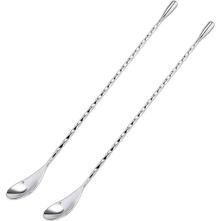 Set de linguri de bar, ustensile pentru amestecarea cocktail-ului cu maner lung, otel inoxidabil de 12 inchi cu calitate premium, argintiu