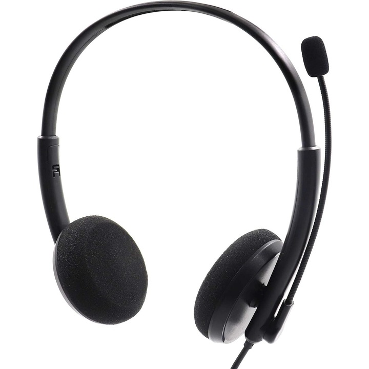 Casti cu microfon pentru laptop, anulare zgomot, control cu buton de Mute, negru