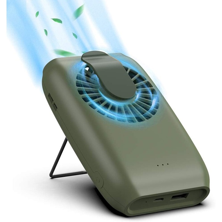 Преносим USB вентилатор 2000mAh, 3 скорости, зелен, пълен комплект, 130x84.2x44.8 мм