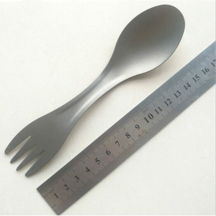 Комплект лъжица и вилица от титан, Enforose, дълга дръжка, леки, миещи се, неалергични, за къмпинг и туризъм